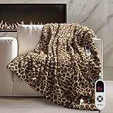 blunique Luxury Faux Fur Heated Blanket Electric Throw - Leopard Print Ultra Soft Thick Warm Heated Blanket, 6 Heating Levels & 12 Hours Auto-Off, ETL Certified, Washable, Luxurious Gifts, 50''x60''