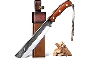 Purple Dragon Japanese Machete Knife for Cutting Trees Heavy Duty, Full Tang Survival Machete with Wooden Sheath for Gardenin
