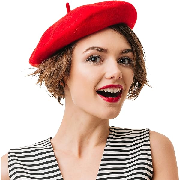 3425 Red Beret: One Size Wool Beret With Embroidered White Thread Unbound Red Beret: One Size Wool Beret with Embroidered  main image 3