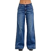 Judy Blue Women's Mid Rise Trouser Style Retro Wide Leg Jeans