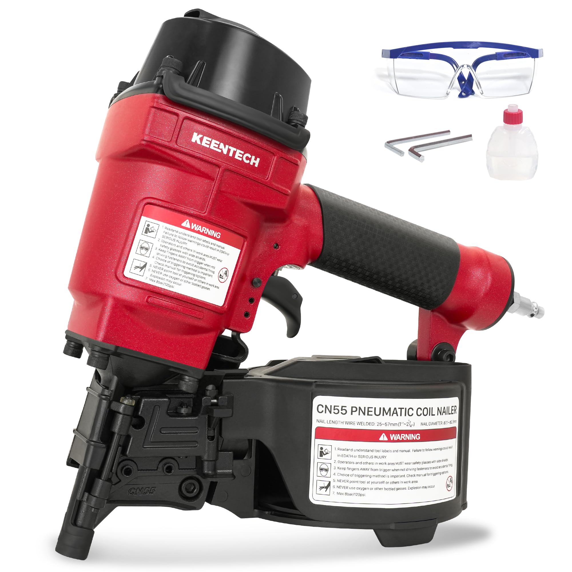 Photo 1 of KEENTECH Pneumatic Siding Nail Gun for 1" to 2-1/4" 15-Degree Nails, Coil Siding Nailer with Bump Firing for Fast Nailing Speed, Coil Nail Gun for Pallets, Siding, Crating, Fencing, Decking, CN55