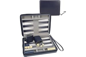 WE Games Backgammon Set, Board Games for Adults - Travel Games - Magnetic with Navy Blue Leatherette Backgammon Board and Carrying Strap - Travel Backgammon Sets for Adults