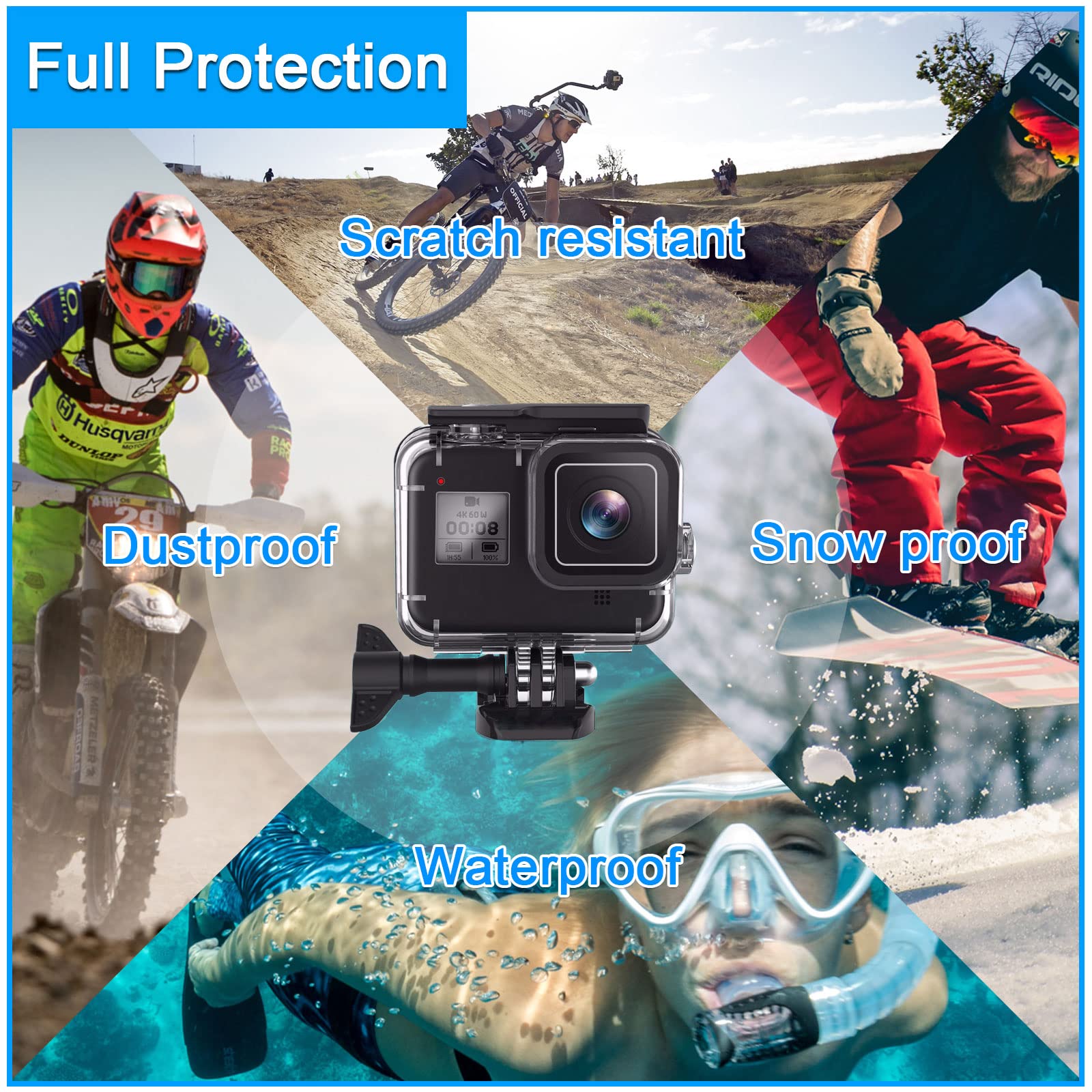 for Gopro Hero 8 Black Accessories Waterproof Protection Housing Case Diving 60M Protective for Gopro Hero 8 Sports Camera, IP68
