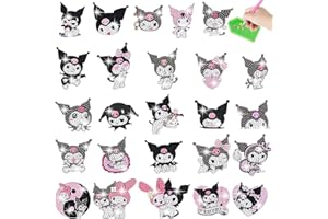 cerfioo 25 Pcs Kuromi Diamond Art Painting Sticker Kits for Kids-Cartoon Diamond Gem Stickers Kit,5D Gem Art Stickers Mosaic for Kids Gift for Boys Girls 4-8-10-12 Years Old