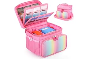 JAFFZORA Carrying Case Compatible with Yoto Player 3rd Generation, Travel Storage Bag Holds 30 Cards for Audio Speaker & Headphone Accessories, Card Holder with Adjustable Strap for Kids, Pink(Case Only)