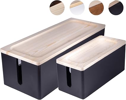 Amazon Com Set Of Two Rustic Wooden Cable Management Box Cord Organizer Large Storage Holder For Desk Tv Computer Usb Hub System To Cover And Hide Power Strips Cords Black Kitchen