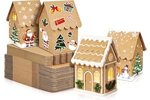 Mulbozy 50 Pcs Paper Gingerbread House Kit with Scalloped Eaves DIY Blank Ginger Bread House Christmas Supplies for Family or