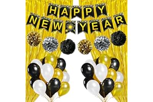KatchOn, New Years Eve Party Supplies 2024 Set - 10 Feet, No DIY | Gold Fringe Curtain Backdrop | Happy New Year Banner for New Years Decorations 2024 | New Years Backdrop for NYE Decorations 2024