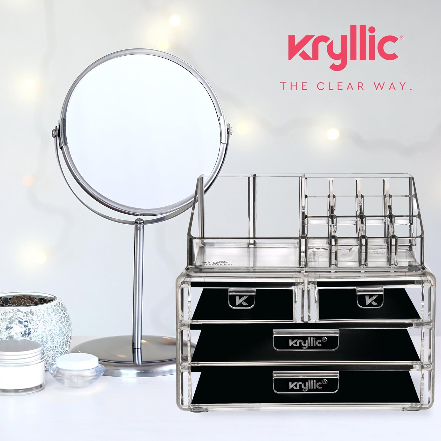 Kryllic Makeup Organizer For Vanity - Makeup Storage - Makeup Holders and Organizers - Vanity Makeup Organizer - Make Up Organizer - Makeup and Jewelry Organizer - Cosmetic Display Cases: Home & Kitchen