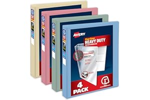 Avery Heavy-Duty View 3 Ring Binders, 1 Inch One Touch Slant Rings, 250-Sheet Capacity, Assorted Pastel Colors, 4-Pack (79631) – for School, Office, Teachers, Classrooms & Home Organization