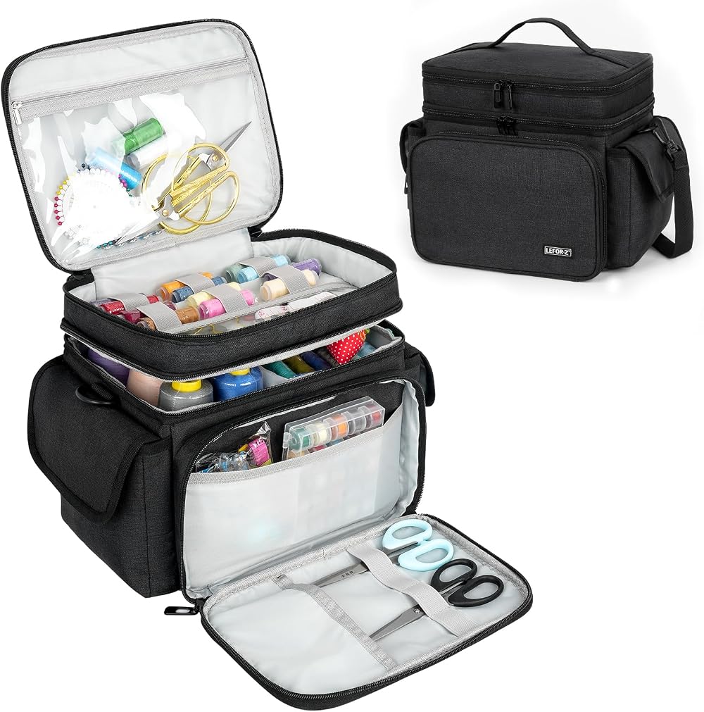 LEFOR·Z Large Sewing Box Organizer for Thread Needles Tools Black