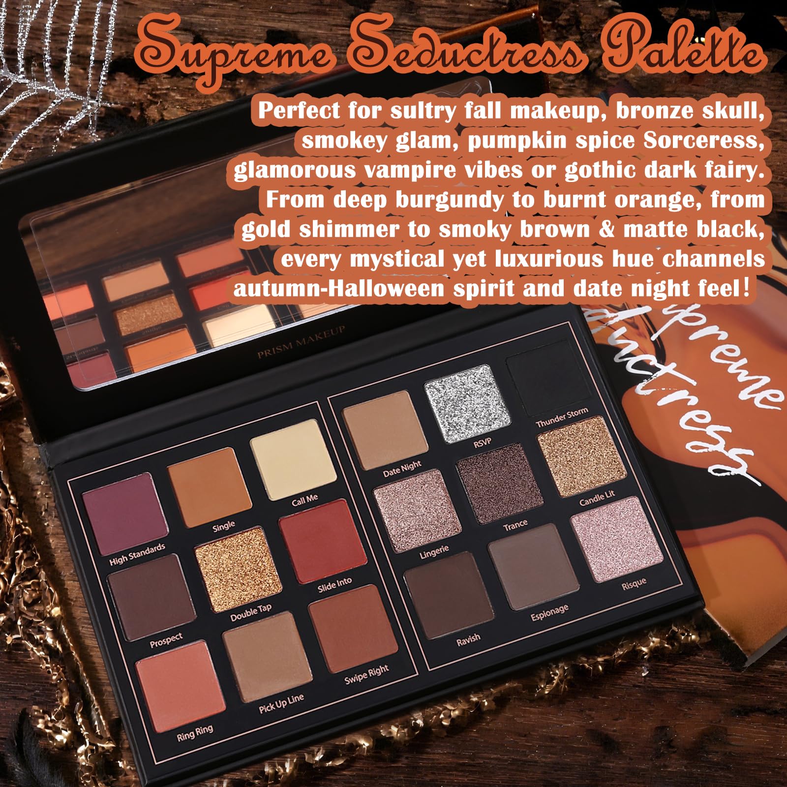 Prism Makeup Matte Eyeshadow Palette Pro 18 Colors Pigmented Shimmer Glitter Eye Shadow Palette, Long Lasting Waterproof Smokey Powder Cosmetics Halloween Makeup Kit (01# Seductress)