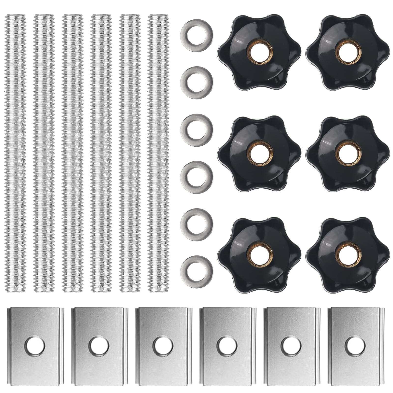 Kayqbonke Pack of 24 T-rail sliding nuts, slot nuts M8 T-slot nuts kit with T-bolt and clamping knob, M8 plastic handle, sliding nuts for woodworking tool, door handles, machine industry