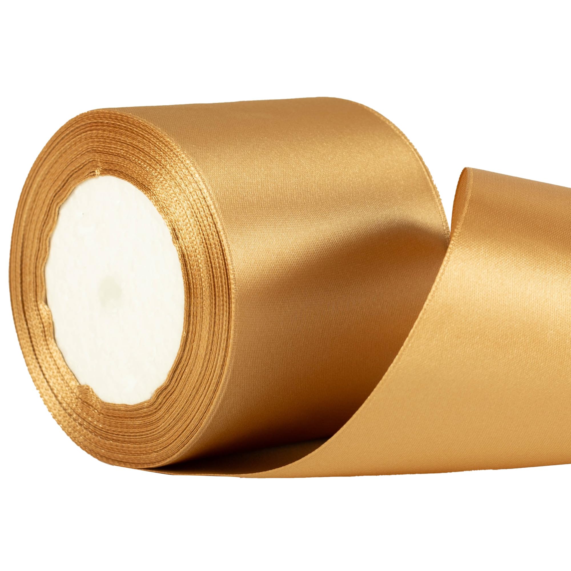 75mm Wide Champagne Gold Thick Ribbon for Gift Wrapping 22m, Thick Gold Christmas Ribbons Fabric Satin Ribbon for Present Wrapping Christmas Florist Bouquet Cake Hair Bow Crafting Wedding Decoration