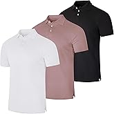 Real Essentials 3 Pack: Men's Cotton Pique Short Sleeve Polo Shirt - Performance Polo (Available in Big & Tall)