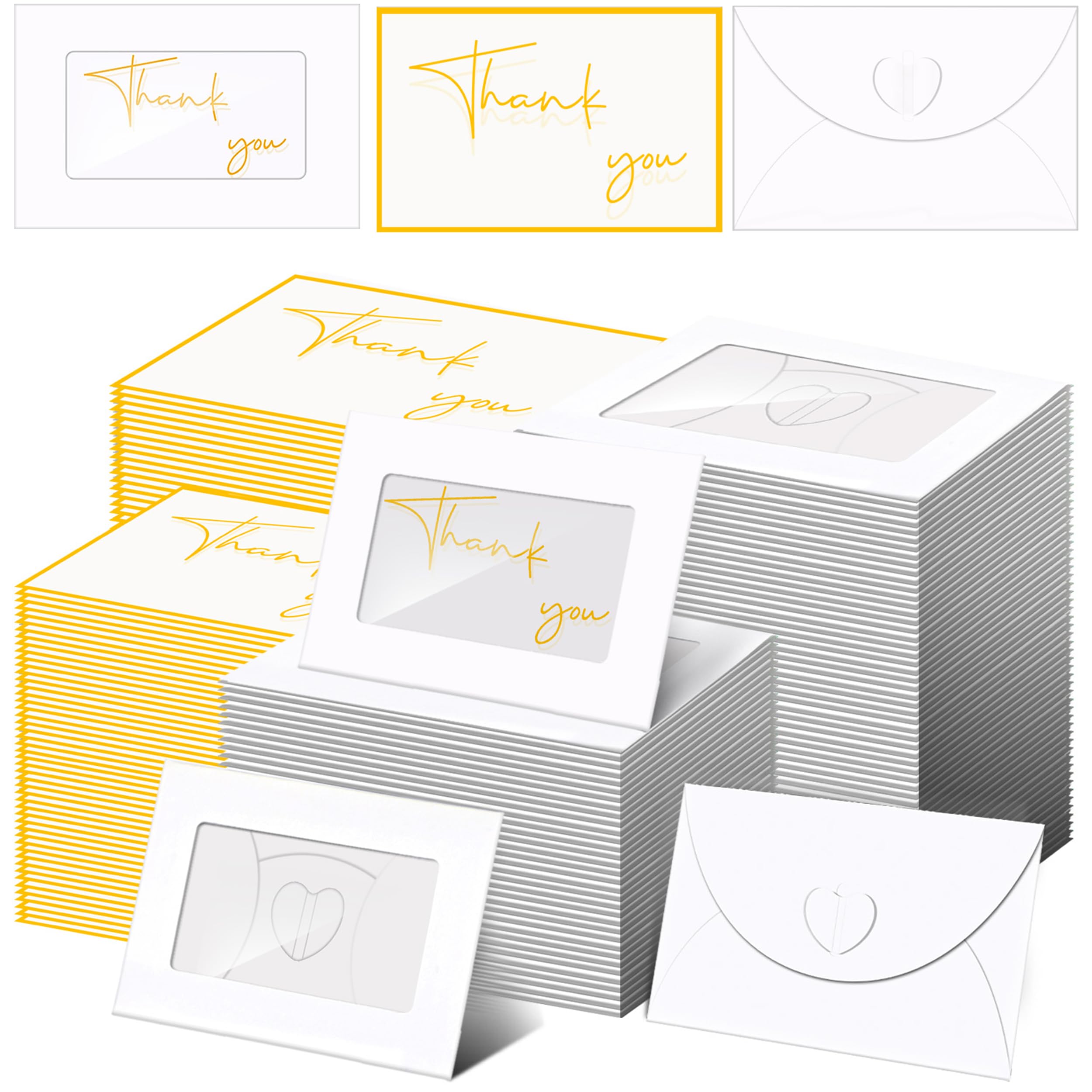 Photo 1 of Marspark 200 Pcs Window Gift Card Envelopes with 200 Pcs Thank You Cards Bulk 4. 1 x 2. 7 Inch Gift Card Sleeves Mini Envelopes with Heart Shaped Clasp for Business Party Greeting Invitation