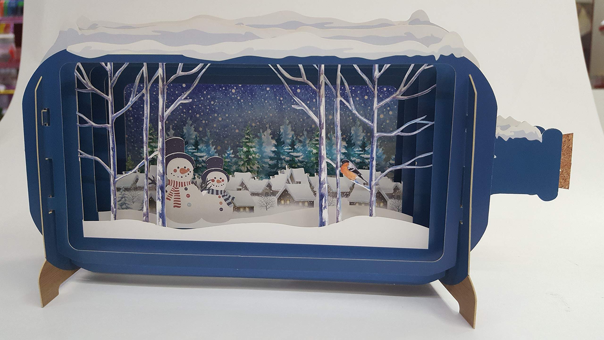 Message In A Bottle Xmas Snowmen Pop Up Christmas Greeting Card By Alljoy Cards