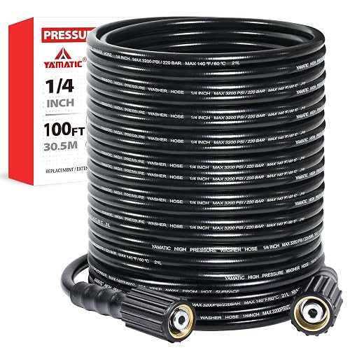 Proven Part 50 Ft Pressure Washer Hose – 1/4" X M22 14mm Connectors, 3200 PSI Max – Replacement Hose