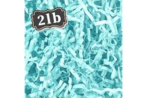 ZEBMOON 2 LB Aqua Cyan Crinkle Cut Paper Shred Filler Great for Gift Wrapping, Basket Filling, Birthday, Wedding, Halloween, Thanksgiving, Christmas Day, New Year Party Decorations Filling Supplies