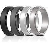 ThunderFit Silicone Rings for Men, Stepped Edge Rubber Wedding Bands - 1/4 Variety Multipack