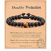 Seyaa Double Protection Natural Stone Bracelet for Men Teen Boys, Tiger Eye Black Onyx 8mm Handmade Bead Bracelet Crystal Bracelet Bring Luck