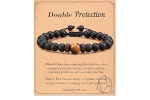 Seyaa Double Protection Natural Stone Bracelet for Men Teen Boys, Tiger Eye Black Onyx 8mm Handmade Bead Bracelet Crystal Bracelet Bring Luck
