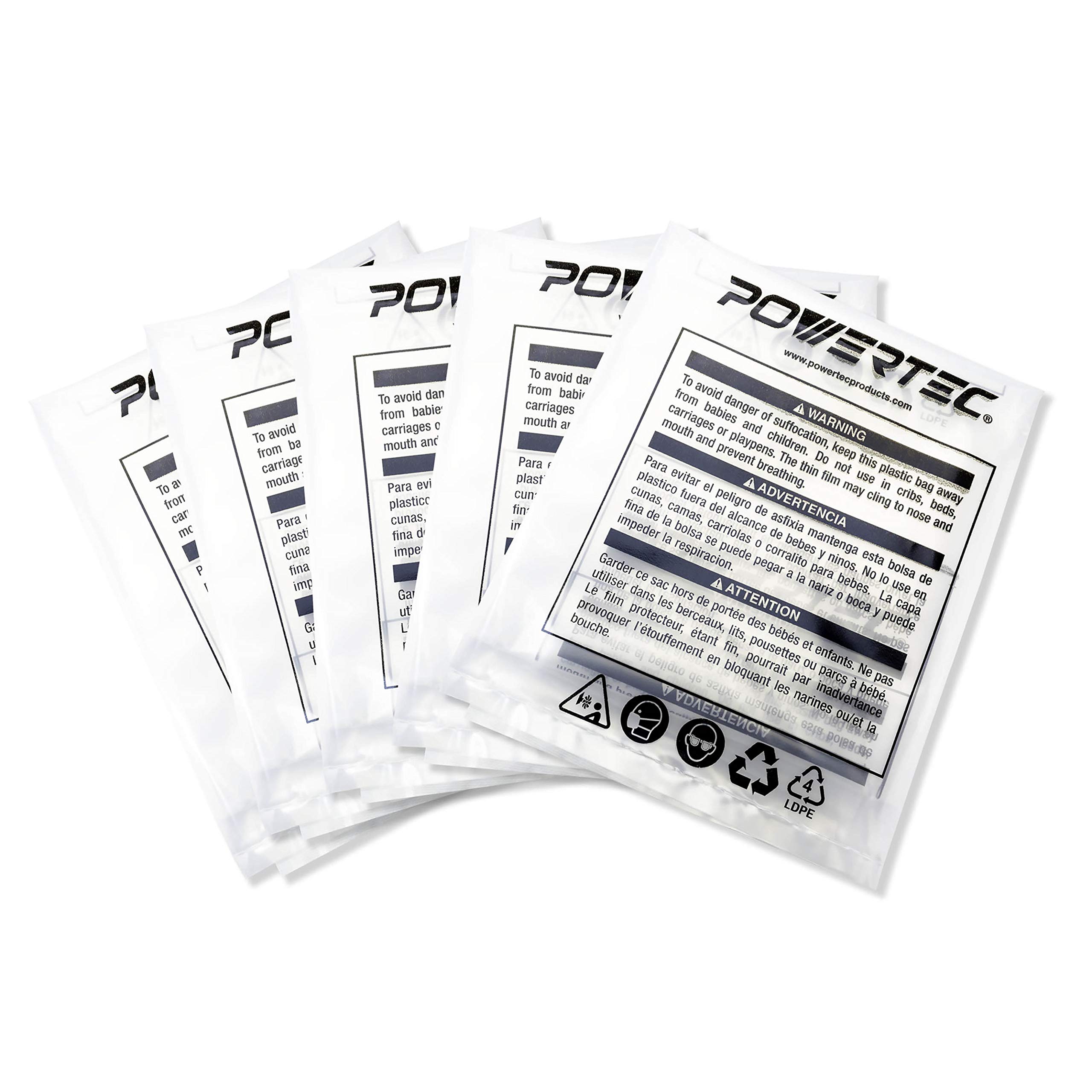 POWERTEC 70009 Clear Plastic Dust Collection Bag, 19-1/2 Inch Dia x 33-Inch, 5-Pack Dust Collector Bags for Machine with 19”Filter Drum–5 Pack