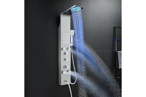 ROVATE 6-in-1 LED Shower Panel Tower System with Rainfall Mist Shower, 2 Modes Powerful Body Jets, Unibody Multi-function Shower Tower with Handheld and Tub Spout, Stainless Steel Shower Column