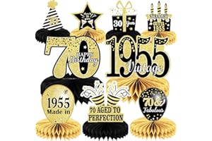 TEVXJ 9PCS 70th Birthday decorations 70th birthday Centerpieces for Table Decorations 2025 Vintage 1955 Honeycomb Table Topper Back in 1955 70th Birthday Decoration for Men and Woman 70 Years Birthday Party