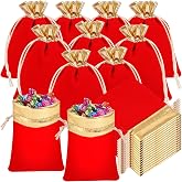 Gabotrie 30 Pcs Velvet Drawstring Bags, Small Jewelry Pouches, 4 x 3 Inch | Red Gold Soft Reusable Velvet Gift Bags for Party Favors, Wedding, Birthday, Holiday