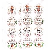 240pcs Pink Cute Cowboy Thank You Sticker 2 Inch Western Cowboy Labels Thanks for Celebrating Labels for Baby Shower Theme Party School