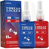 2 Pack Thread Locker Blue 243 (Removable) + Red 271 (Permanent) | Lock Tight &amp; Seal Metal Screw/Bolts/Nuts - Medium &amp; High Strength Prevents Fasteners Loosening/Corrosion