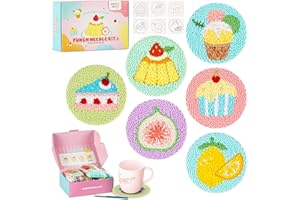 MOREJMTT punch needle kit-6,embroidery kit for beginners,punch needle kits adults beginner,needles, curved scissors, a tool storage box, yarn, easy-to-follow instructions, and tutorial videos-Fruit Dessert