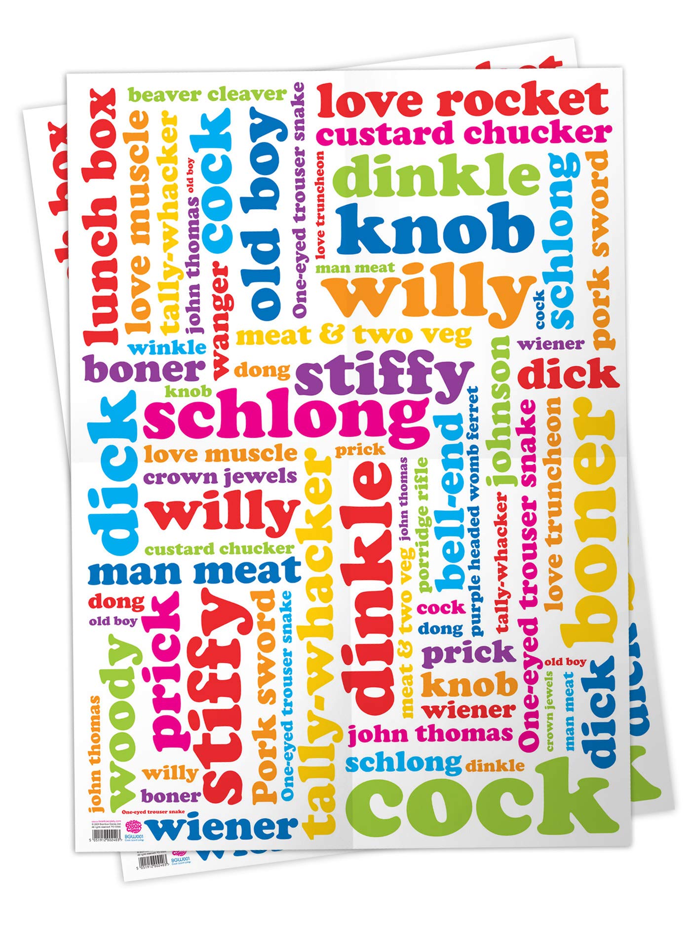 Brainbox Candy - 2 Sheets of Funny Rude 'Willy Words' Birthday Wrapping Paper - Gift Wrap for Adults with A Cheeky Sense of Humour - Folded, Quality Wrap