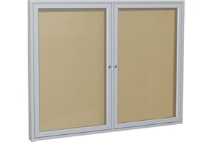 Ghent 36"x60" 2-Door Outdoor Enclosed Vinyl Bulletin Board, Shatter Resistant, with Lock, Satin Aluminum Frame - Caramel (PA23660VX-181), Made in the USA