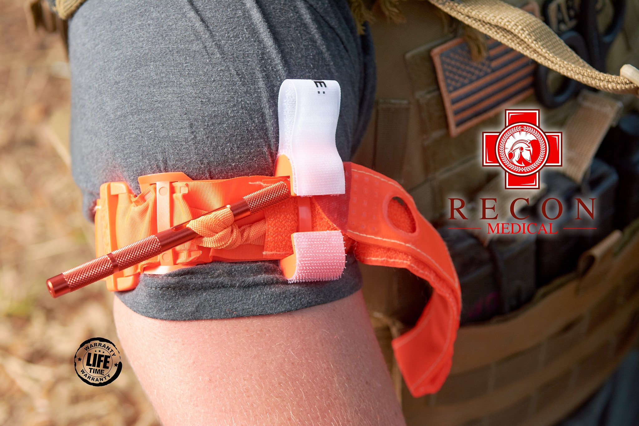 Tourniquet (ORANGE) Recon Medical Gen 3 MilSpec Kevlar Metal Windlass