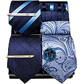 Barry.Wang Mens Gift Box Tie Set 3PCS Silk Stripe Paisley Necktie Pocket Square Cufflinks Lapel Pin Business Wedding