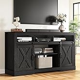 RoyalCraft Farmhouse TV Stand for 65+ Inch TV, Tall Entertainment Center with Storage Cabinets and Sliding Barn Doors, Mid Century Modern Media TV Console Table for Living Room (Black)