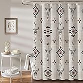 MUGINYU Western Aztec Linen Shower Curtain- Boho Farmhouse Fabric Shower Curtain Set, Ethnic Southwest Bull Skull Cow Shower Curtains for Bathroom, 72x72 Bath Curtain