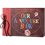 LINKEDWIN Our Adventure Book, Leather Cover with Convex Words, Up Themed Vintage Scrapbook Album, Wedding Guest Book, 11.6 x 