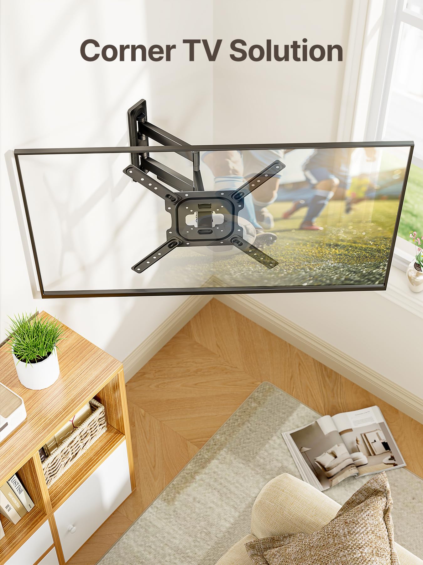 monTEK Full Motion TV Wall Mount for 23–65 Inch Flat & Curved TVs and Monitors, Swivel & Tilt Articulating Bracket, Max VESA 400x400mm, Holds up to 77 lbs, Perfect Center Design