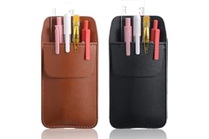 JIEYAO 2 Pcs PU Leather Pocket Protector, Pen Organizer for Men Shirt Leather Pen Protect Holder Can Hold 4 Pens Pencil Pouch for Lab Coats(Brown+Black)