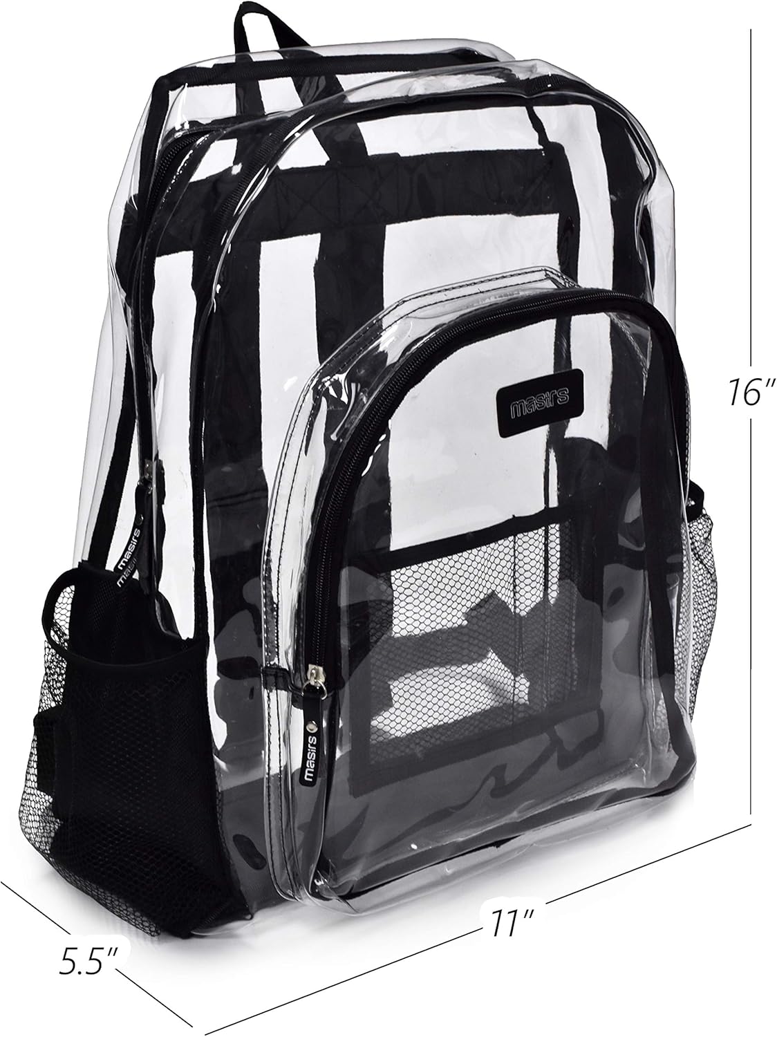 Heavy Duty Clear Backpack - Stadium Approved Transparent Design for Quick Access at Security Checkpoints. Adjustable Shoulder Straps, Dual Zippered Compartments and Mesh Side Pockets. (16" H x 11" W): Home & Kitchen
