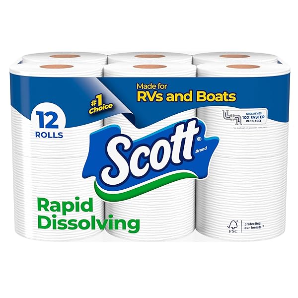 SCOTT RAPID-DISSOLVING TOILET PAPER, 12 DOUBLE ROLLS, SEPTIC-SAFE, TOILET PAPER