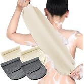Moukeren Back Scrubber, Grey, Cream White | Exfoliating Back Scrubber Dual Strap Shower, Nylon Stretchable Handles, Extended Length Back Exfoliator, Removes Dead Skin
