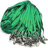 Beebel Green Lanyards 100 Pack Nylon Flat Badge Lanyard for Id Badge Name Tag (Green, 100 Pack)