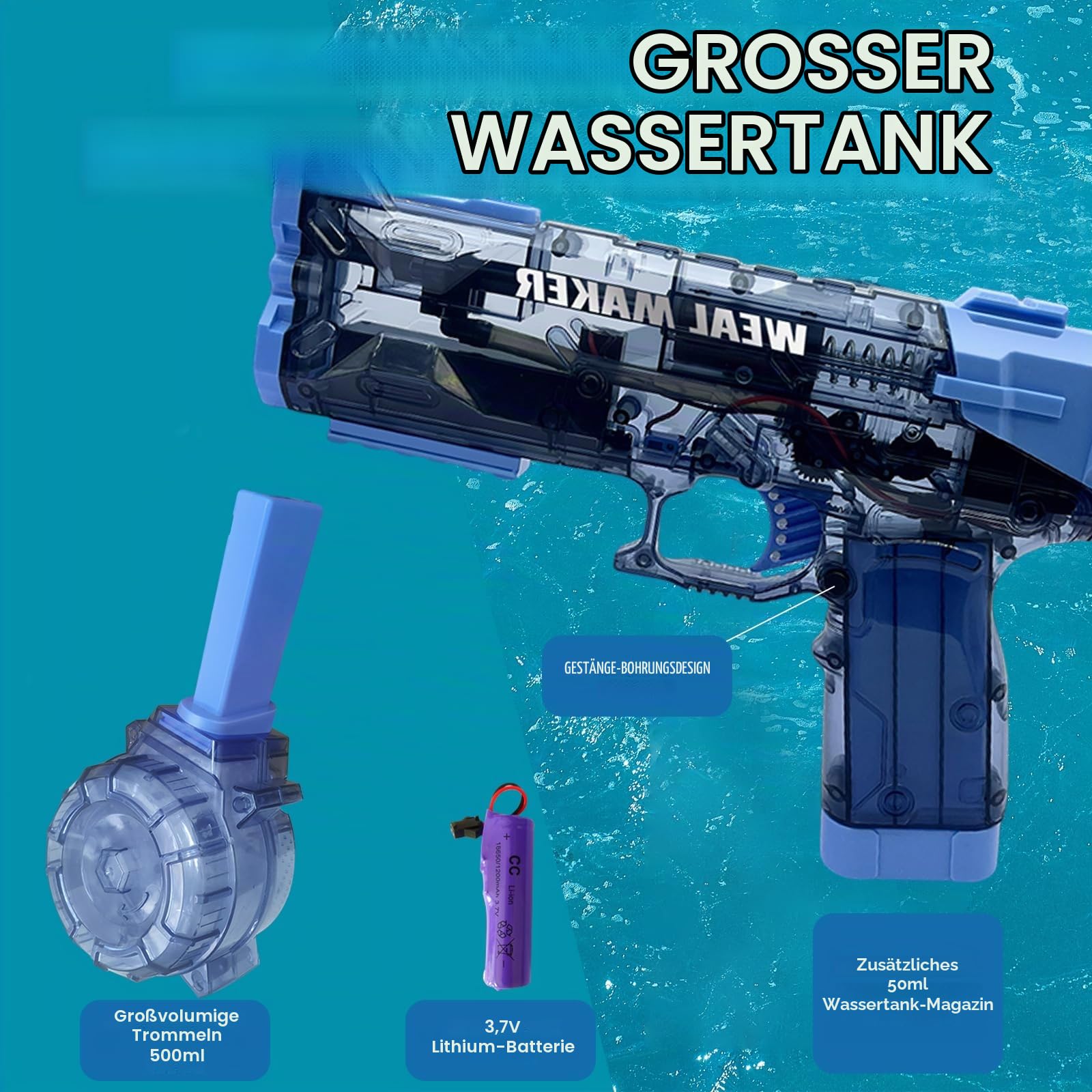 Balakaka 2026 Neues Elektrische Wasserpistole Langstrecke 26-39 FT, Wasserpistole Pool Strand Spielzeug für Erwachsene Kinder, Große Kapazität Wasserspritzpistole für Sommer Draussen 3