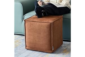 Louis Donné Unstuffed Ottoman Pouf Cover, Soft Handmade Pouf Ottoman Foot Stool, 17.72" Square Small Bean Bag, Foot Rest with Storage for Living Rooms Bedrooms, Brown (ONLY Cover)