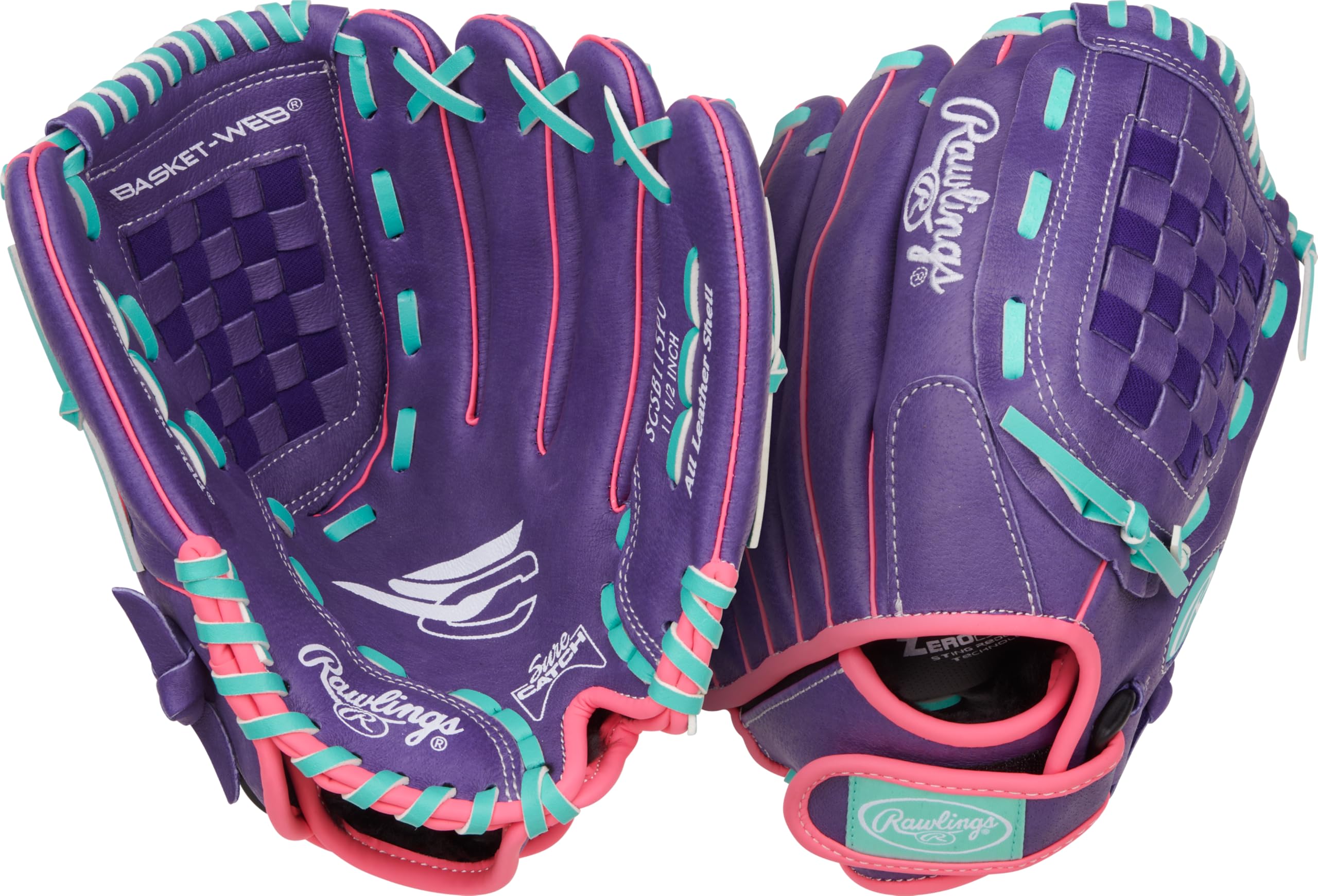 Rawlings | Sure Catch Youth Series Softball Glove | 11.5" | Right Hand Throw | Purple/Pink/Mint Image