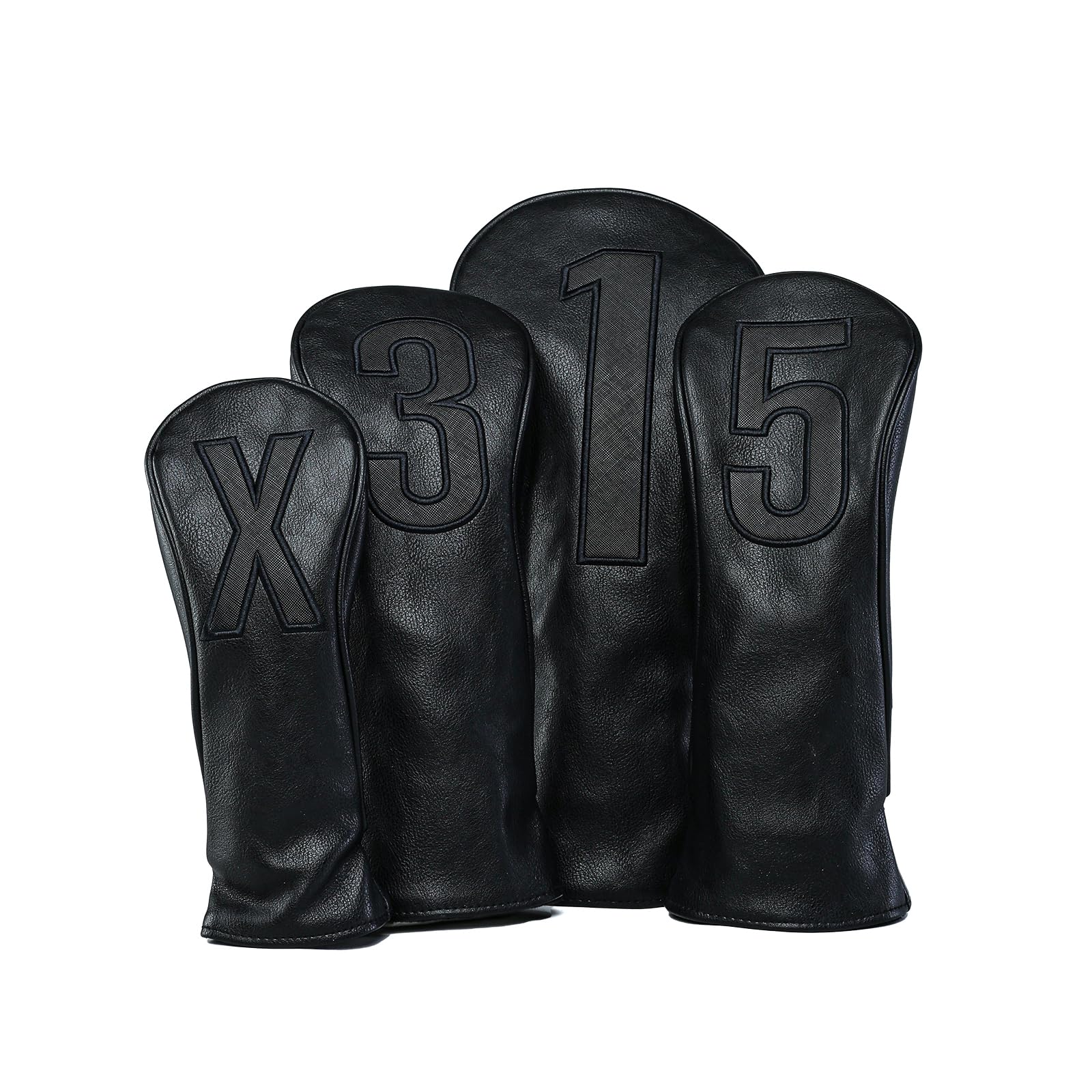 Photo 1 of Golf Club Covers – Blackout Leather Driver Headcover, Fairway Wood, 3 Wood, Hybrid, Fits Mallet Blade Putter Head Covers Alignment Stick Cover (Set)